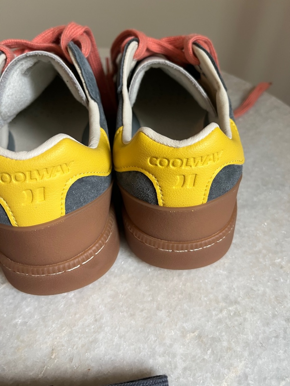 Coolway Gray Suede Sneakers with Coral Laces and Yellow Heel - Picture 4 of 6